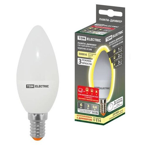 фото Лампа светодиодная с37-6 вт-230 в-3000 к–e14 "лампа-диммер" tdm sq0340-0199 (упаковка 10 шт) tdm еlectric