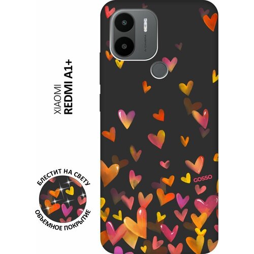 Матовый Soft Touch силиконовый чехол на Xiaomi Redmi A1+, Сяоми Редми А1 Плюс с 3D принтом Flying Hearts черный матовый soft touch силиконовый чехол на xiaomi redmi a1 сяоми редми а1 с 3d принтом flying hearts черный