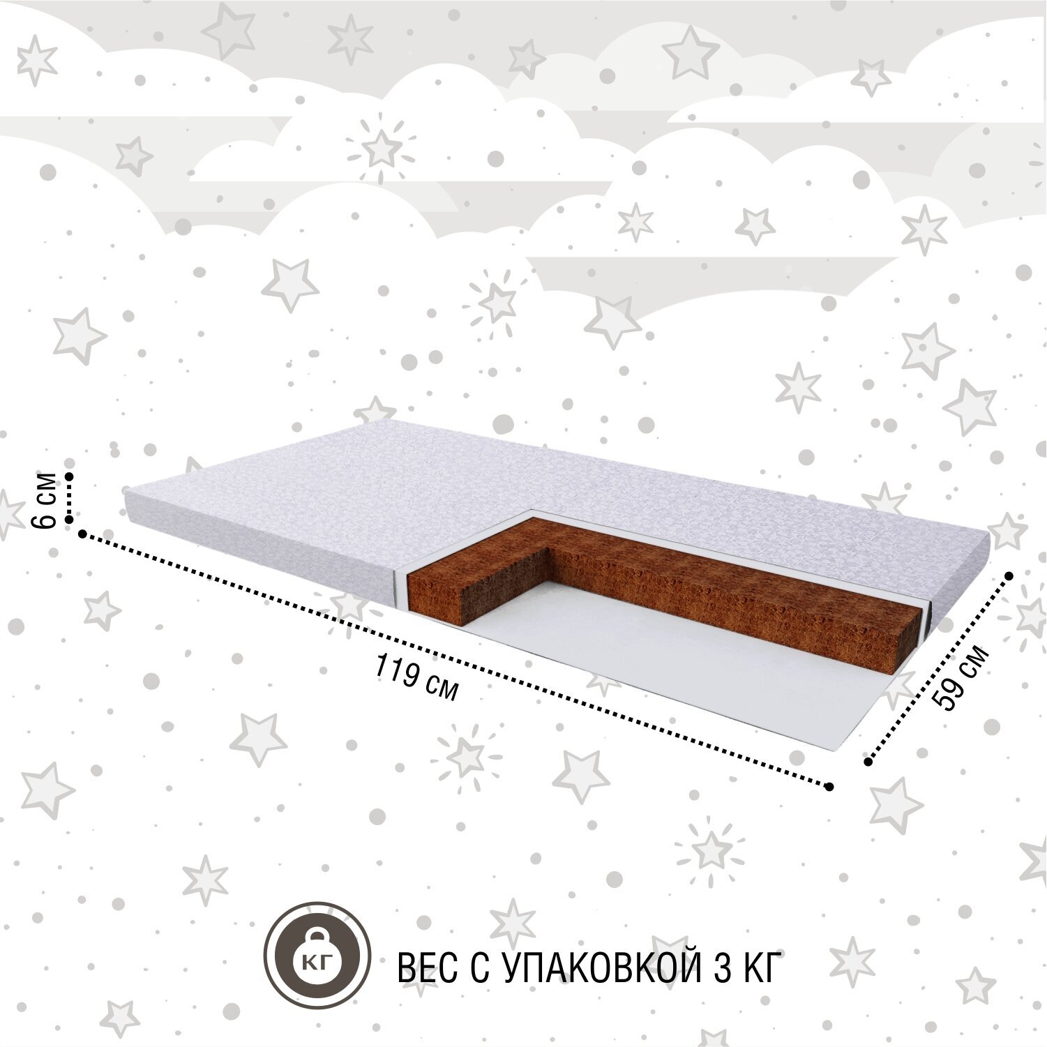 Матрас в кроватку Sweet Baby Cocos Classic 119х59 - фото №2