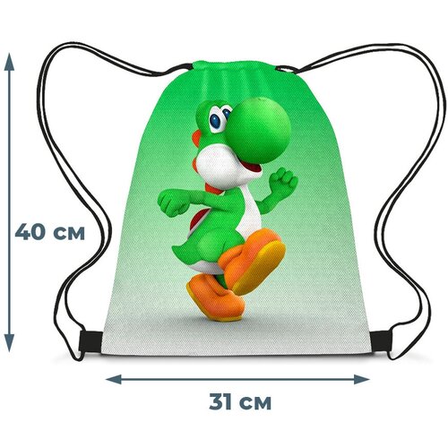 Мешок для сменной обуви динозавр Йоши Марио Mario (зеленый, 31х40 см)