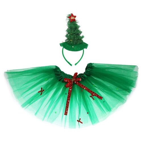 фото Карнавальный костюм страна карнавалия "елочка", юбка 2-слойная, 30 см, ободок, 5-7 лет (1380448)