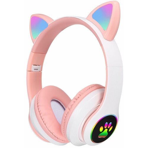 Светящиеся детские розовые беспроводные TWS наушники с встроенным MP3 MP4 плеером Большие светящиеся наушники с кошачьими ушками для детей 111000₽