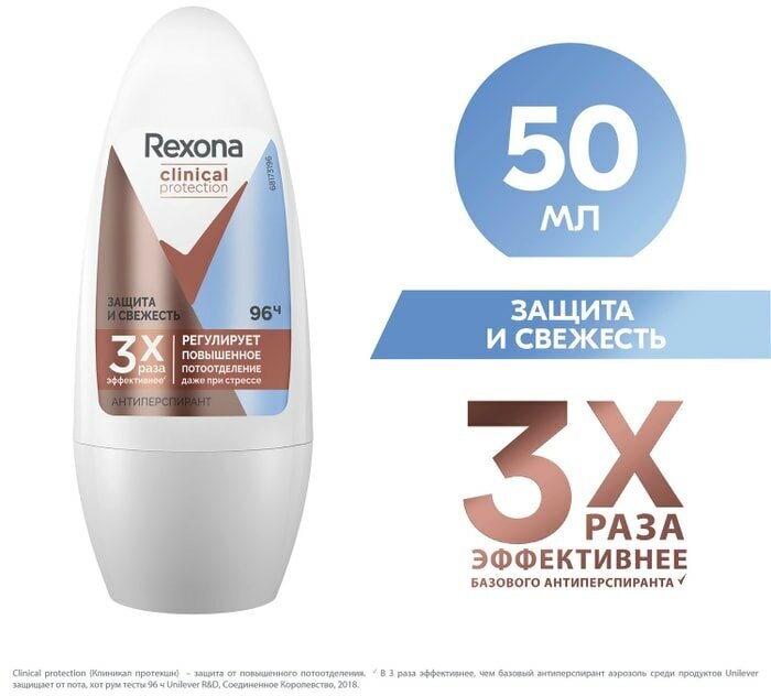 Антиперспирант Rexona Clinical Protection Защита и Свежесть защита 96 часов 50мл