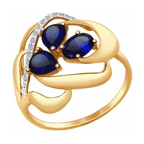 фото Кольцо diamant online, золото, 585 проба, корунд, фианит, размер 19