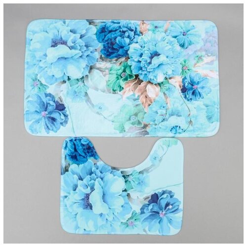 фото Набор ковриков для ванны и туалета флори 2 шт, 79?49, 49?40 см, цвет голубой доляна 5139217 .