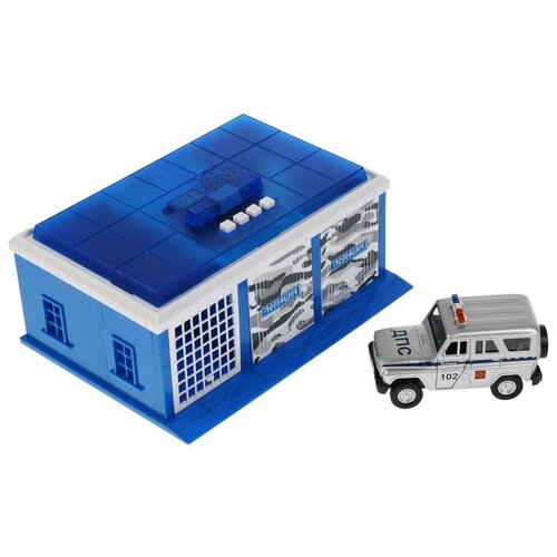 Игровой набор Полицейский участок, гараж 22 см + машина UAZ Hunter, свет, звук, Технопарк
