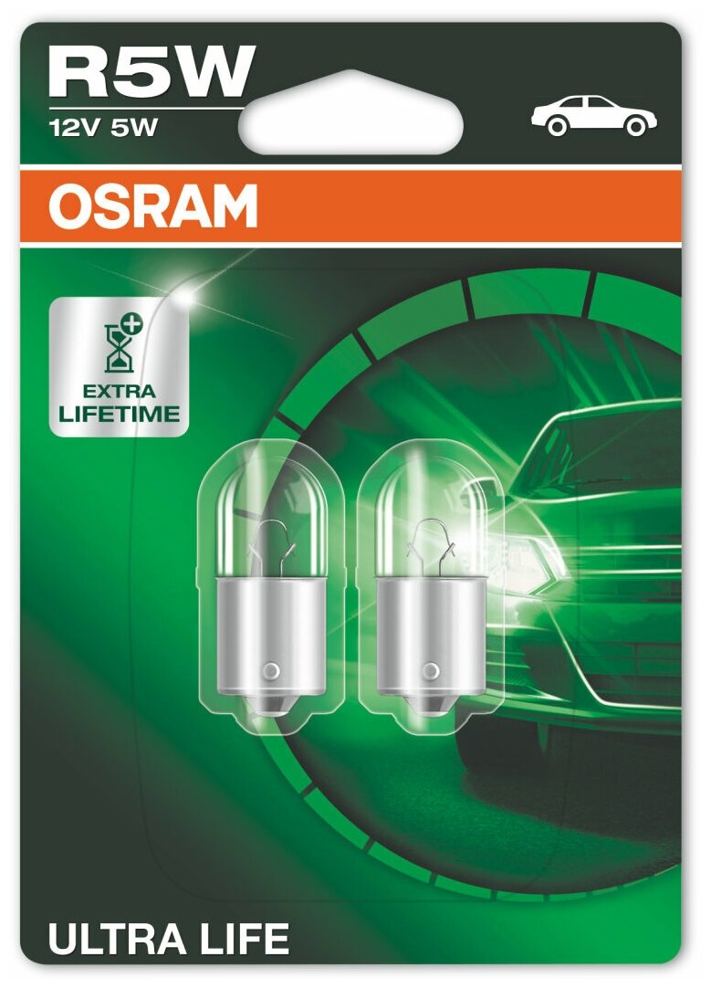 Лампа автомобильная накаливания OSRAM Ultra Life 5007ULT-02B R5W 12V 5W BA15s