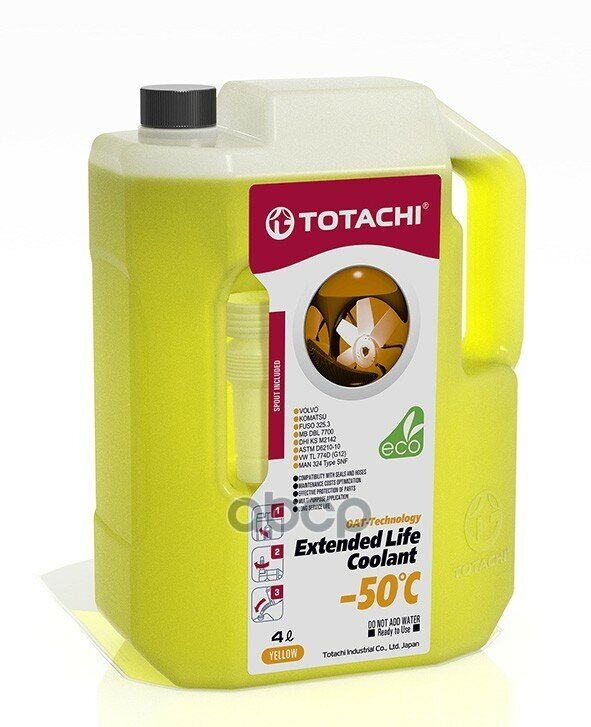 Жидкость Охлаждающая Низкозамерзающая Totachi Extended Life Coolant -50C 4Л Astm D3306; Astm D621010; Sae J 1034 Case / New H.