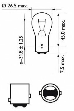 Лампа накаливания 10шт в упаковке P21/5W 12V 21/5W BAY15D PHILIPS 12499CP