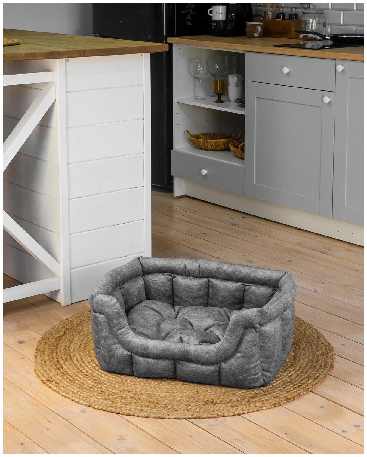 Лежак для собак и кошек, 50х40, серый, (мебельный микровелюр, холлофайбер) - фотография № 3