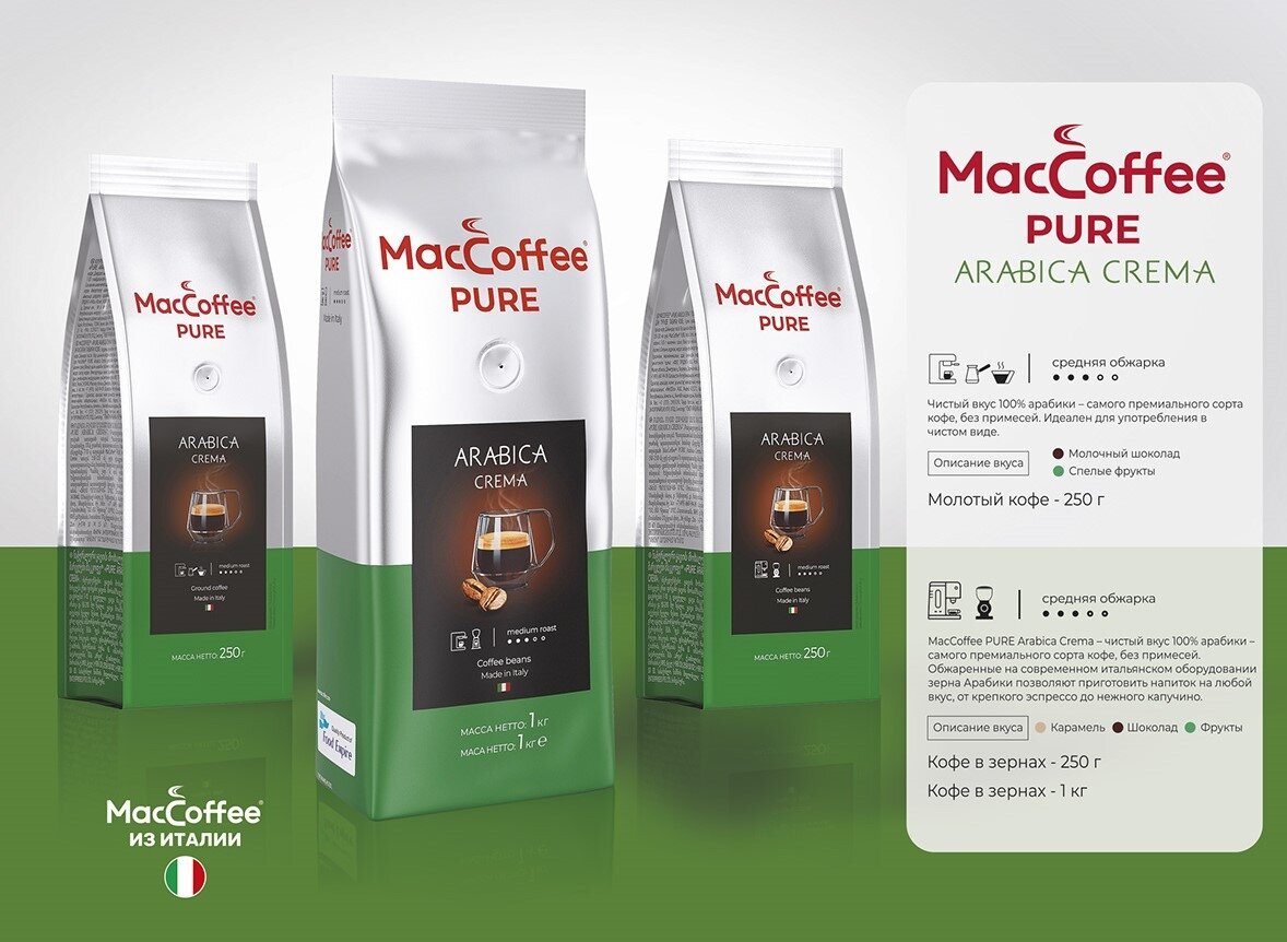 Кофе в зернах MacCoffee Pure Arabica Crema 1кг - фото №18