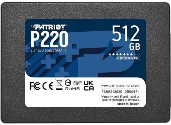 PATRIOT MEMORY Накопитель SSD Patriot Memory 2.5" PATRIOT 512GB P220 SATA-III (P220S512G25)