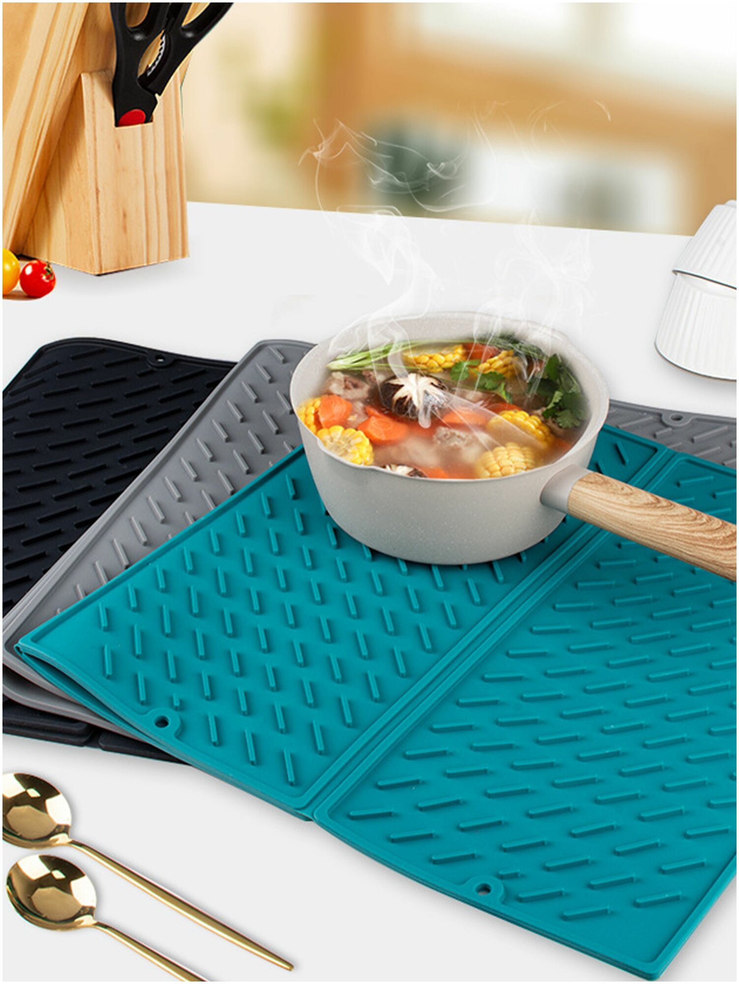 IBRICO/Силиконовый складной коврик для сушки посуды и столовый приборов 62х40 см - фотография № 5