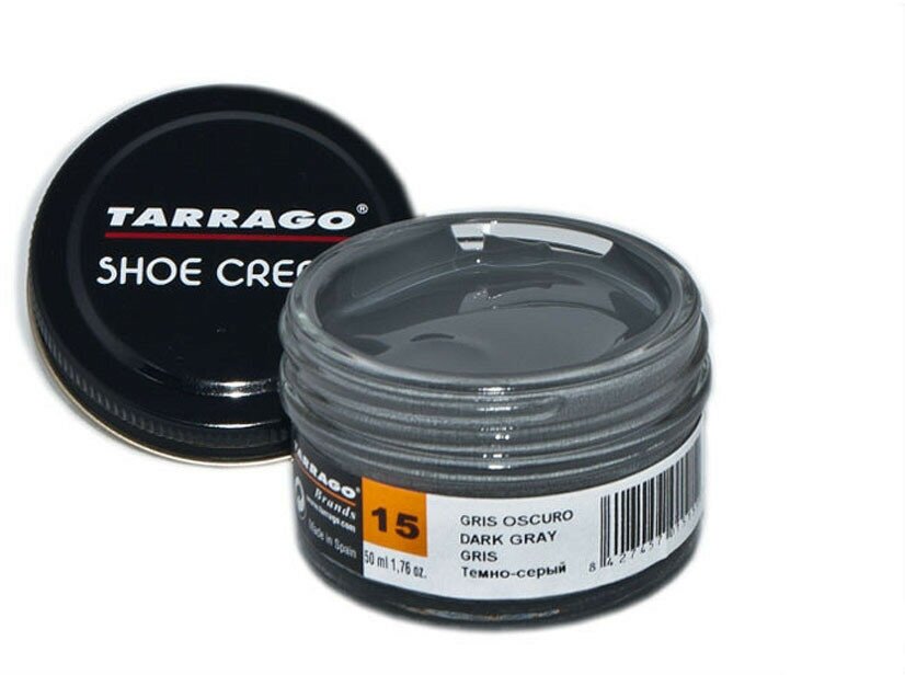 Крем для обуви Shoe Cream TARRAGO, цветной, банка стекло, 50 мл. (015 (dark gray) тёмно-серый)