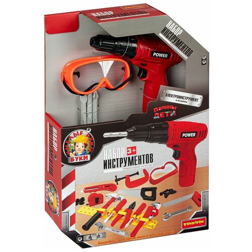 фото Набор инструментов bondibon "папины дети". дрель- шуруповёрт с 3 насадками и 22 предмета yandex market