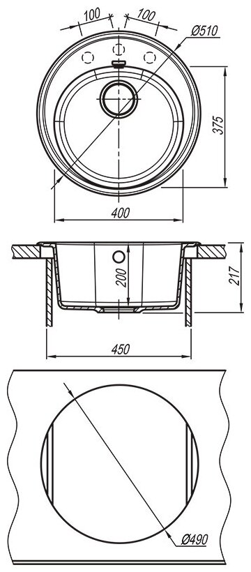 Мойка для кухни врезная каменная Florentina ЛОТОС-510, цвет серый шелк, круглая, 510х510х217 мм - фотография № 5