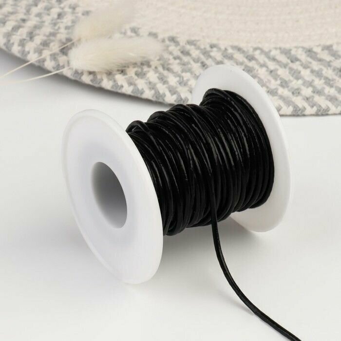 Шнур для плетения, из натуральной кожи, d - 2 мм, 10 м, цвет черный
