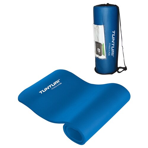 фото Коврик для фитнеса tunturi nbr, с мешком для хранения, синий, 180 см