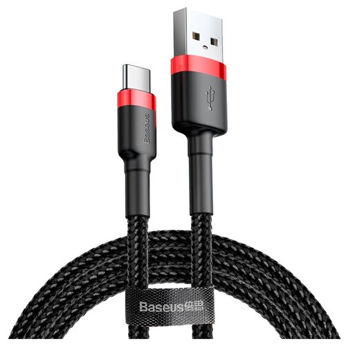 Кабель Baseus Cafule USB-A/USB-C 3A (CATKLF-A/CATKLF-B), 0.5 м, 1 шт., черный/красный кабель baseus кабель baseus cafule usb a usb c 3a 0 5 м черный серый 0 5 м красный черный