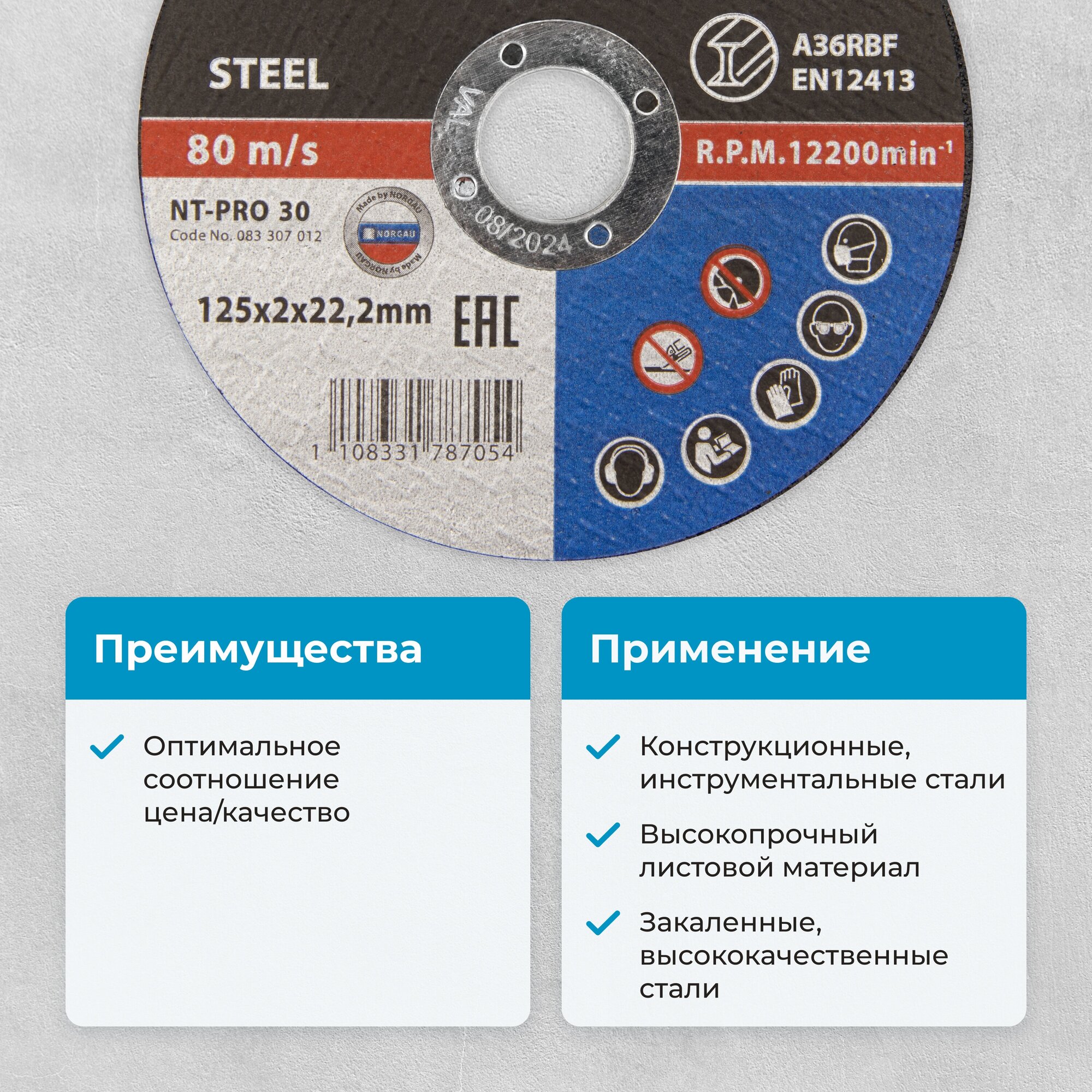 Диск отрезной по металлу 125 х 2 мм, диаметр 22,2 NORGAU Industrial для болгарки/УШМ