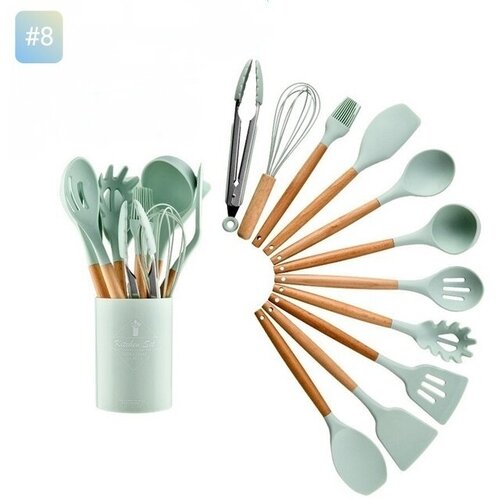 Набор кухонных принадлежностей из силикона и бамбука, 12 предметов 