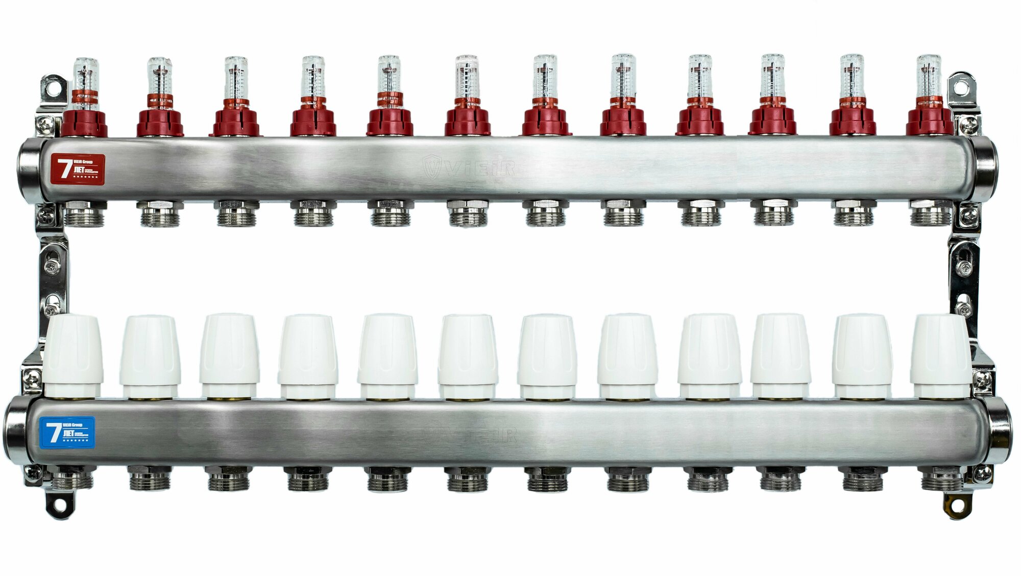 Коллектор теплого пола 12 выходов с расходомерами 1"x3/4" "ViEiR" Проходная коллекторная группа 12 контуров