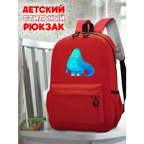 Школьный красный рюкзак с принтом разное монстрик - 21