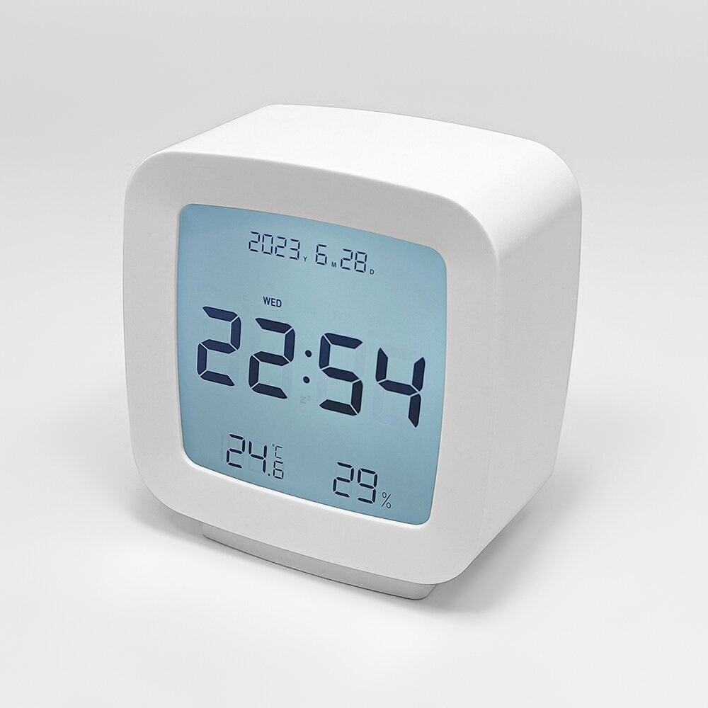 Часы электронные цифровые настольные с будильником, термометром, календарем, гигрометром и подсветкой (прмт-103317) белый корпус