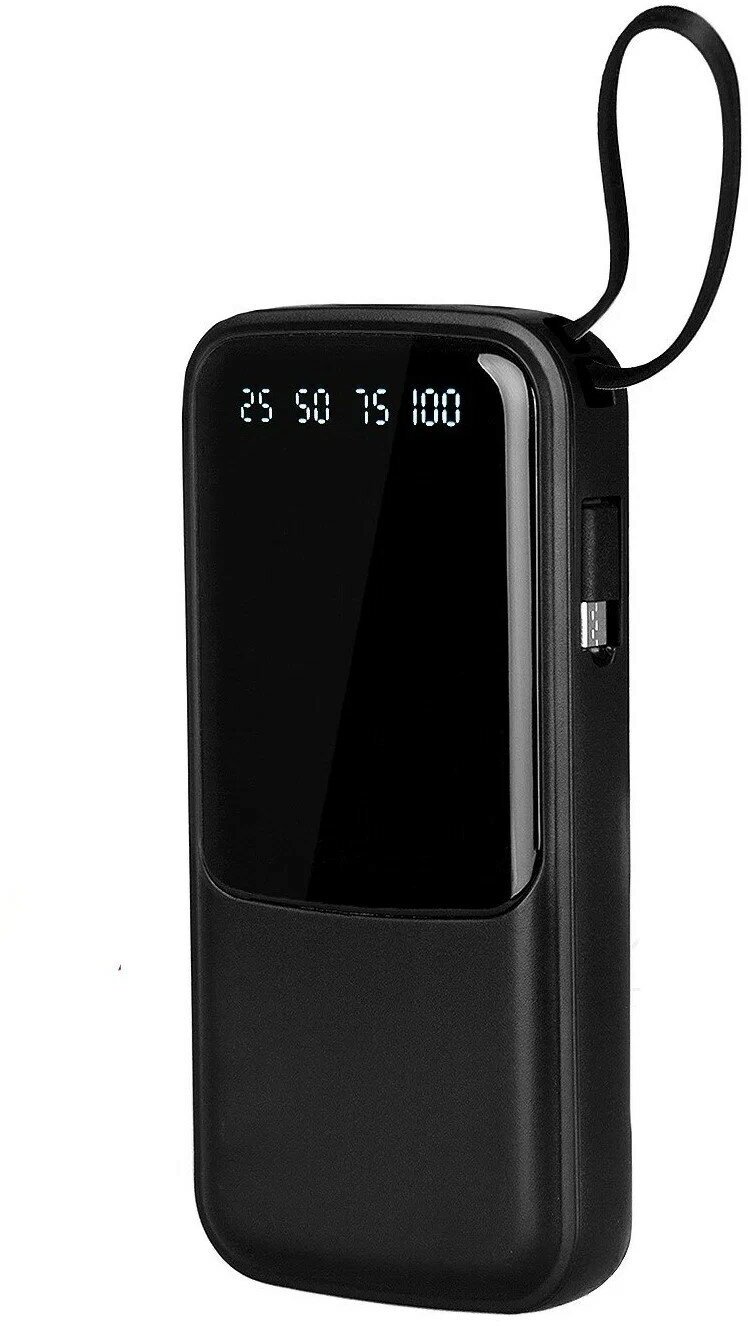 Внешний аккумулятор, power bank, дисплей, быстрая зарядка, 10000 mAh, встроенные кабели USB / Type C / Micro USB, защита от замыкания