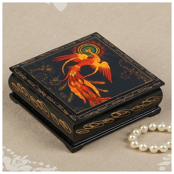 фото Шкатулка «Жар-птица», 10×10 см, лаковая миниатюра