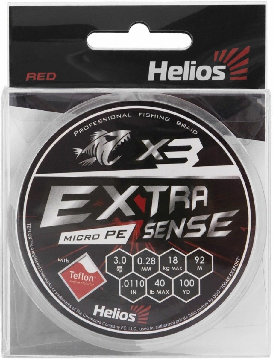 Шнур Helios Extrasense X3 PE Red 92m 3/40LB 028mm