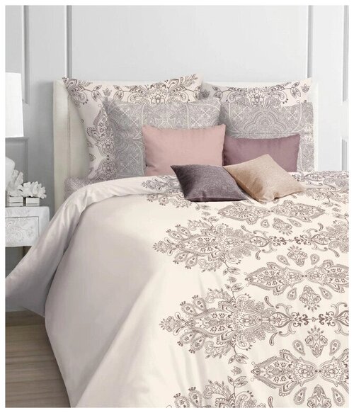 Комплект постельного белья Mona Liza Loren, 2-спальное с европростыней, бязь, розовый/серый