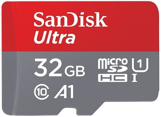 Карта памяти SanDisk Ultra microSDHC Class 10 UHS Class 1 A1 98MB/s + SD adapter 32 GB, чтение: 98 MB/s, адаптер на SD