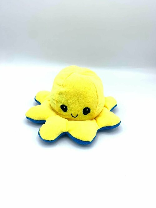 Мягкая игрушка Осьминожка перевертыш, двухсторонний осьминог Желто Синий