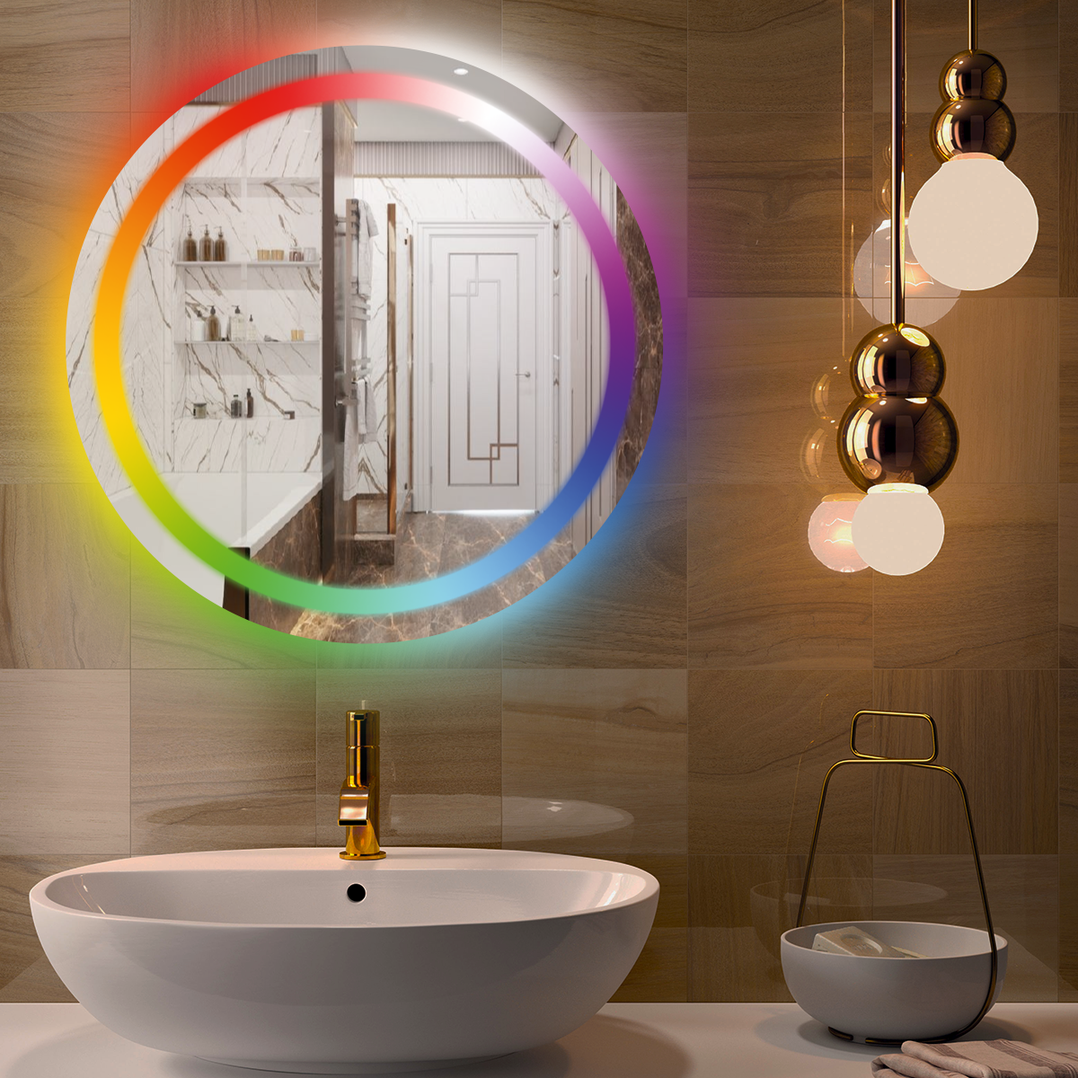 Зеркало для ванной Maskota Villanelle с фронтальной rgb-подсветкой и часами, сенсор, диммер, IP44, 55 см - фотография № 10