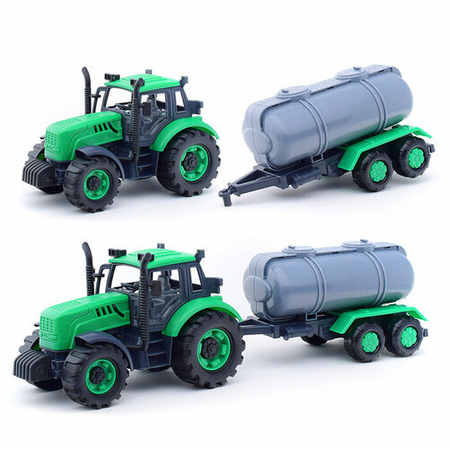 Трактор Прогресс с прицепом-цистерной инерционный (зелёный) (в лотке) трактор прогресс с прицепом зеленый