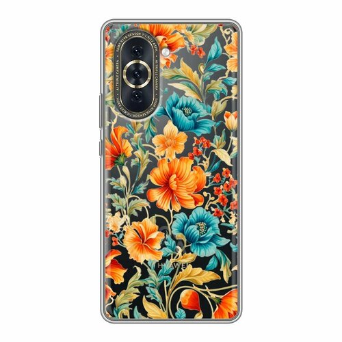 Полупрозрачный дизайнерский силиконовый чехол для Хуавей Нова 10 / Huawei Nova 10 Цветочный паттерн