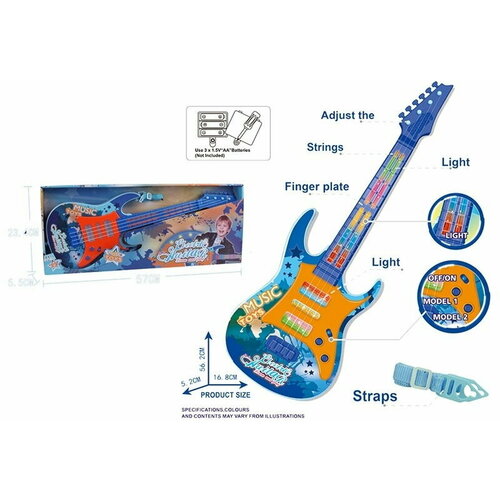 Гитара 4-струнная (57см) на батарейках (свет, звук) в коробке Арт. 5030-1