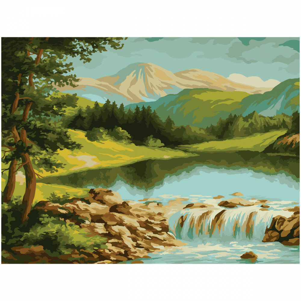 Картина по номерам на холсте ТРИ совы "Горная река" 40*50 с акриловыми красками и кистями 1 шт