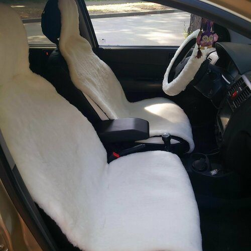 Меховая накидка на переднее сиденье/1шт./белый_грета