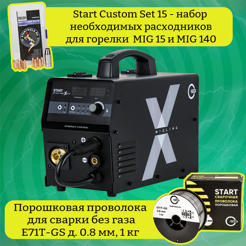 Сварочный полуавтомат START MigLine X210 + набор расходников для горелки MIG 15 и порошковая проволока