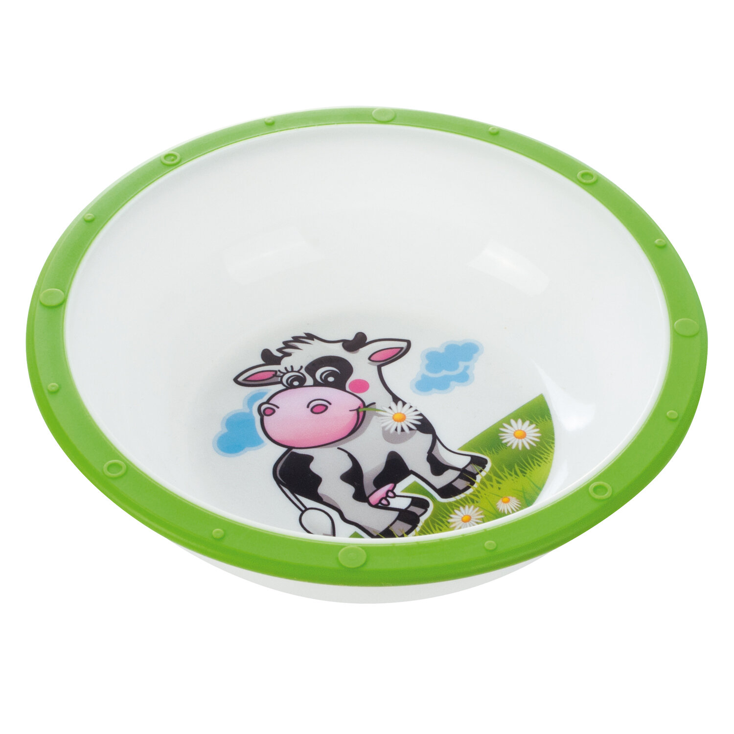 Canpol Babies Миска пластиковая Little cow, 4+ , цвет: зелёный, рисунок: коровка