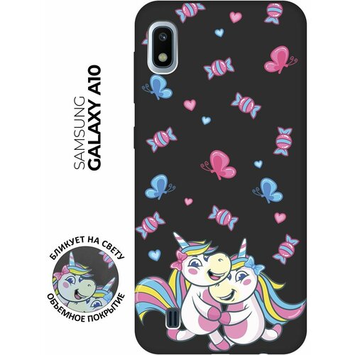 Матовый чехол Unicorns and Candies для Samsung Galaxy A10 / Самсунг А10 с 3D эффектом черный матовый чехол unicorns and candies для samsung galaxy s20 самсунг с20 с 3d эффектом черный