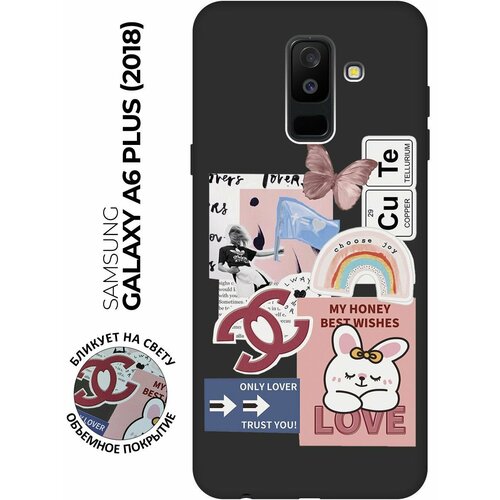 Матовый чехол Cute Stickers для Samsung Galaxy A6+ (2018) / Самсунг А6 Плюс 2018 с 3D эффектом черный матовый soft touch силиконовый чехол на samsung galaxy a6 2018 самсунг а6 плюс 2018 с 3d принтом stormtrooper stickers черный