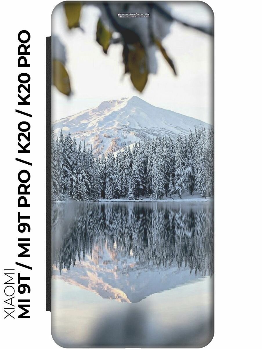 Чехол-книжка Озеро в заснеженном лесу на Xiaomi Mi 9T / Mi 9T Pro / K20 / K20 Pro / Сяоми Ми 9Т / Ми 9Т Про черный