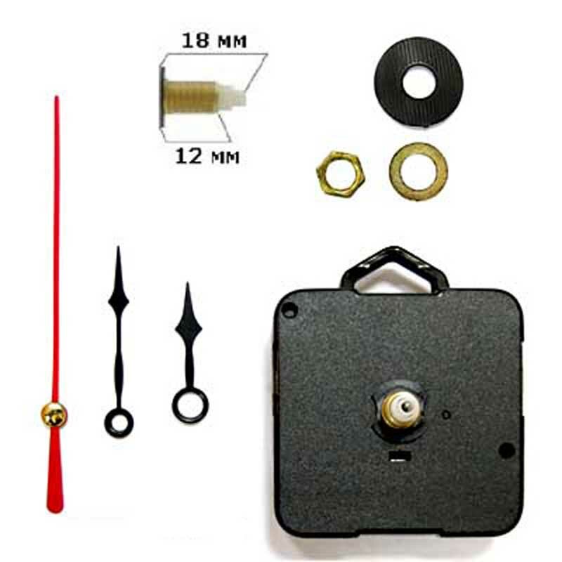 Часовой механизм для настенных часов и календарей M-1835 бесшумный плавный ход со стрелками шток 18 мм цена за 1 шт.