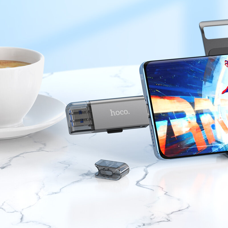 HB39 Картридер, USB/Type-C 3.0, поддержка TF/SD карт, серый — фото 8