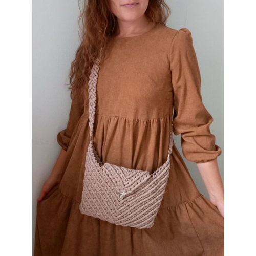 фото Сумка кросс-боди makramaniya хобо зигзаг, фактура вязаная, коричневый