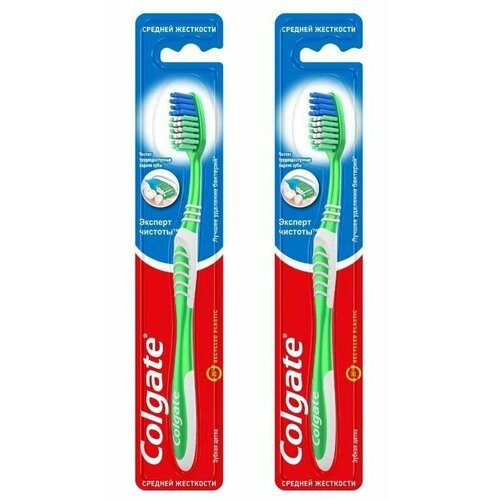 Colgate Зубная щетка Эксперт Чистоты Extra Clean, средняя жесткость, цвет в ассортименте, 2 шт