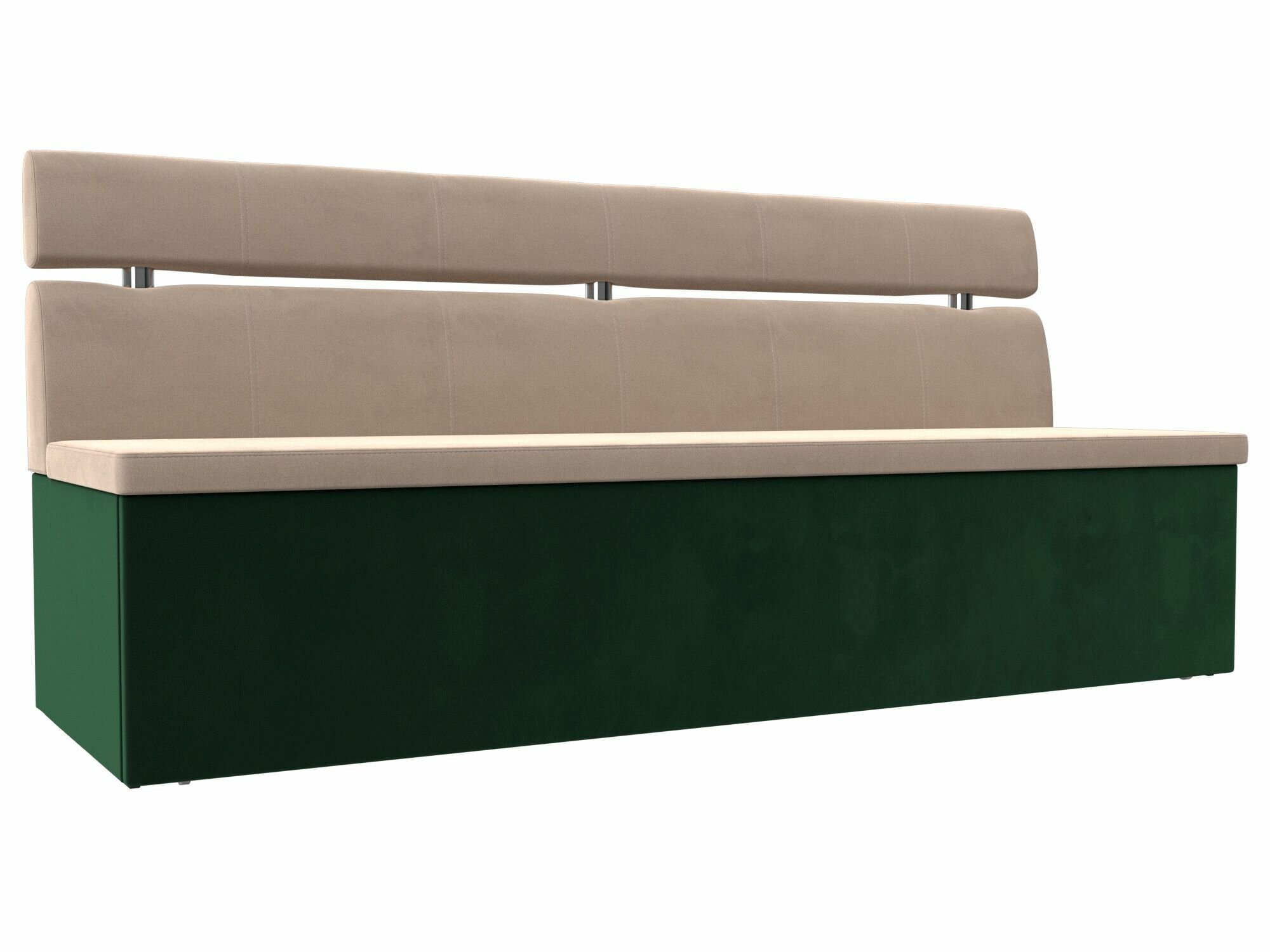 Кухонный прямой диван-кровать Классик, Велюр бежевый и зеленый